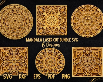Mandala SVG en capas 3D | Diseño de decoración de pared cortado a láser | Descarga digital