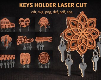 Archivos cortados con láser para llaveros | Diseños SVG CNC para organizadores de pared y hogar