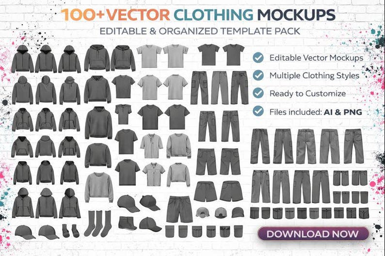 Apparel Mockup Mega Pack – 100+ Editable Vector Clothing Templates - Etsy