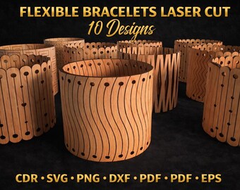 Pulsera flexible cortada a láser SVG | Diseño de pulsera de madera | Archivos SVG CNC para corte láser | Descarga digital