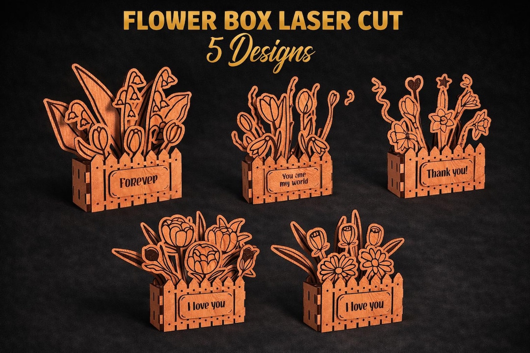 Flower Box Laser Cut SVG Bundle | Flower Bouquet Box SVG Design | Laser ...