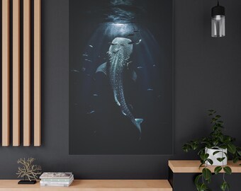 Whale Shark, Deep Sea Light Rays Wall Art, Ocean Wall Decor  Canvas Ready To Hang 1.25" Deep No Y-430