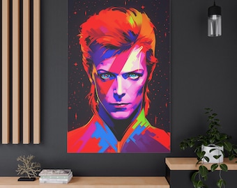 David Bowie neopop-art, levendig neonrockpictogramportret, Ziggy Stardust Glamrock, canvas klaar om op te hangen 1,25" diep nee Y-523