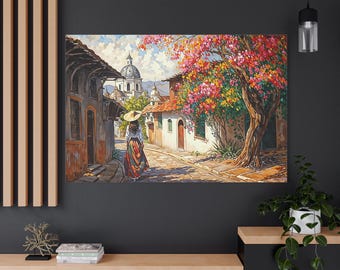 メキシコ絵画、メキシコの村、メキシコの街、メキシコの芸術、カラフルな装飾、すぐに掛けられるキャンバス 1.25インチ Y-352