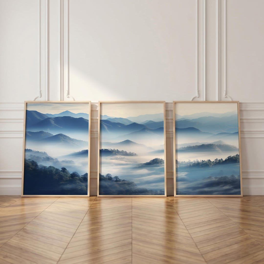 Misty Blue Mountain Set of 3 Prints, Calm Landscape Alpine Wall Art - Etsy