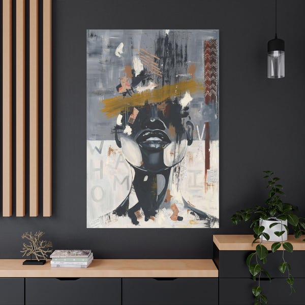 Afro African Abstract painting, African Woman Face Canvas Ready To Hang 1.25" Deep No Y-504