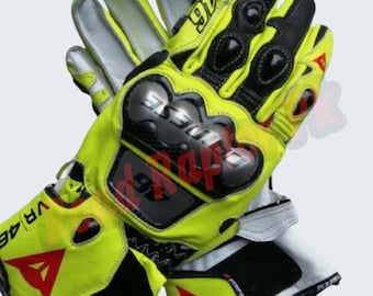 Dainese VR46 Läderhandskar - Valentino Rossi 2018 MotoGP - Fluorescerande Gul/Svart