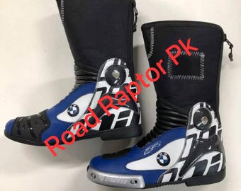 Conjunto de equipo de carreras BMW / Botas de cuero para moto y guantes blindados / Traje de protección tricolor BMW M-Sport
