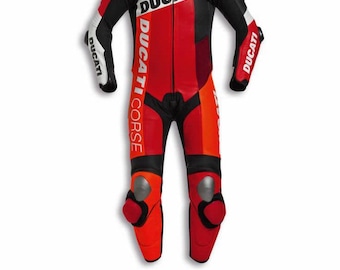 Ducati Corse Leather Racing Suit – Tricolor, CE Approved Armour