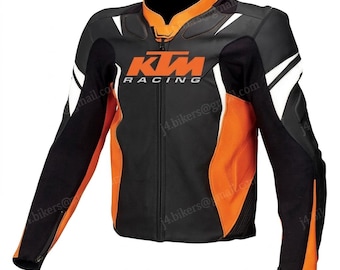 Chaqueta de cuero para motociclista KTM Racing – Naranja y negro, equipo de protección para motociclistas (hombre)