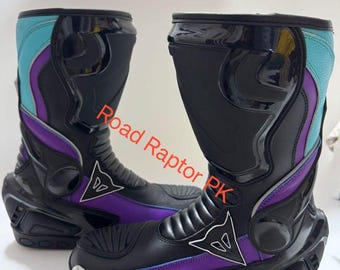 Dainese Purple Teal Motorcycle Racing Boots | Retro 90s Biker Gear, Magnesium Sliders