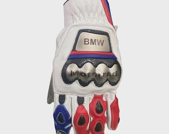 BMW Motorrad Leather Motorcycle Gloves | Hard Knuckle Protective Biker Riding Gear | Custom Motorbike Apparel | Track & Street Gloves