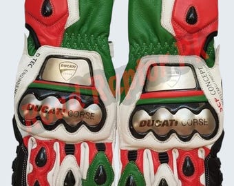 Ducati Corse Racing Gloves – Tricolore Leather, Kolfiber Knogskydd