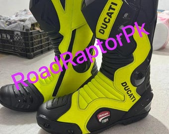Buty wyścigowe Ducati Corse Pro | Czarne i fluorescencyjno-żółte buty motocyklowe | Sprzęt motocyklowy sportowy