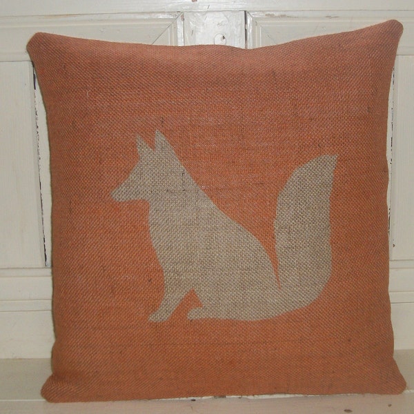 Rustic Rusty The Fox Hessian Cushion in Rust Orange 14" x 14"