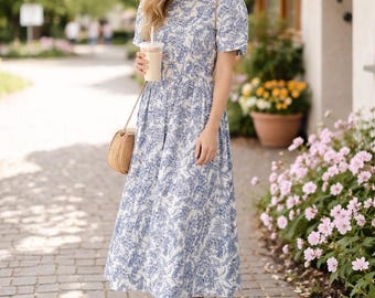 Robe midi faite main avec imprimé blocs, style estival Kyra