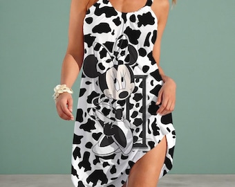 Robe à bretelles Mickey avec nœud : une jolie robe d'été parfaite pour les sorties à la plage, les croisières Disney et les vacances.