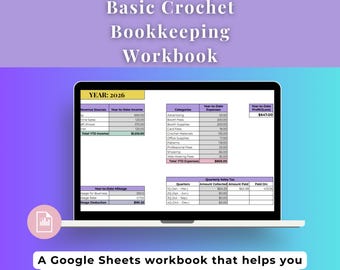 Simple Crochet Bookkeeping Workbook | Automatic Year-to-Date Financials for Makers