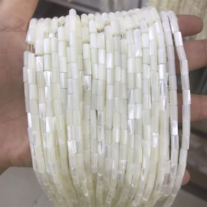 Collier de perles en nacre • Perles tubulaires blanches, entretoises 4 mm, 5 mm, 10 mm | Fournitures pour la création de bijoux, perles naturelles, perles en vrac