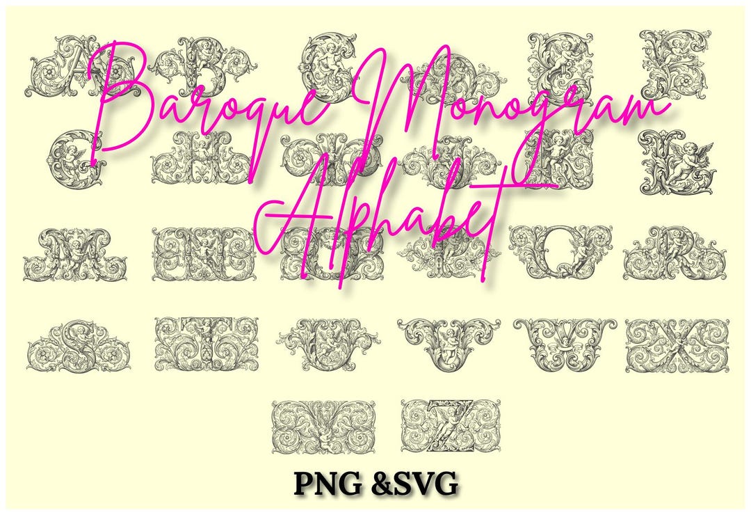 Baroque Monogram SVG Alphabet | Ornate Letters With Cherubs | Vintage ...