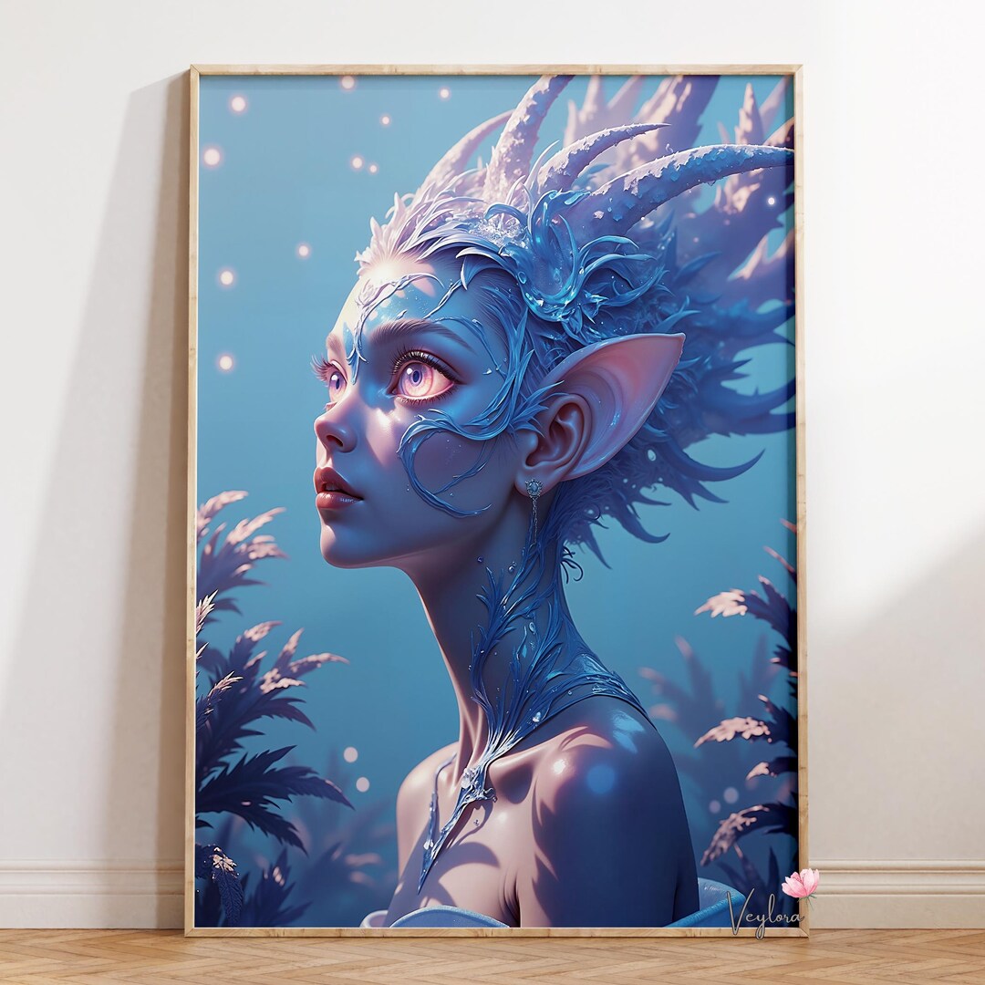 Icy Ocean Fae Portrait Blue Elf With Coral Crown Ethereal Fantasy Art ...