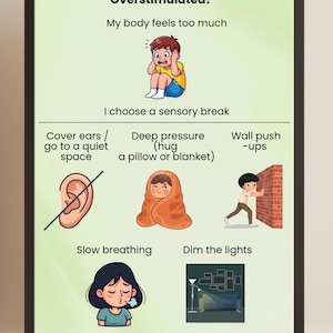 Sensory Calm Down Poster for Kids | Overstimulated Child Sensory Break Chart | Autism ADHD | Printable PDF