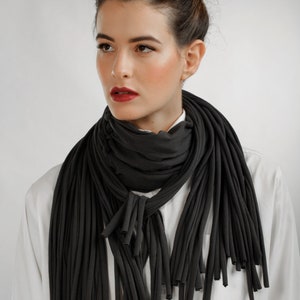 Dark grey Fringe sculptured Scarf,versatile scarf image 1