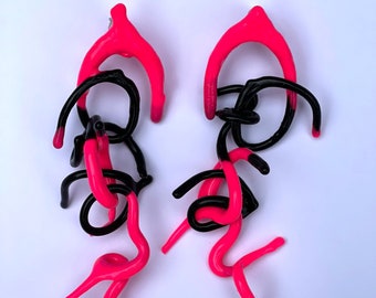 Pink Earrings, Neon Pink Earrings , Rubber Earrings