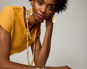 Yellow Drop Necklace, Fabric Yellow Necklace, Unique Fabric Necklace, Fabric Necklace For Mom