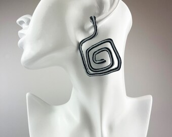 Black and white stripe earrings, square earrings, striped long studs