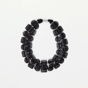 Elegant Black Triple statement necklace - Chunky statement necklace - Bib textile statement necklace - Christmas Gift idea -  sale