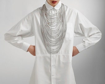 cream strands necklace, long multi strands necklace , cream fabric necklace