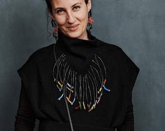 Rubber Strands Necklace, Rubber multi strand necklace, Black rubber necklace , Black multi strand necklace