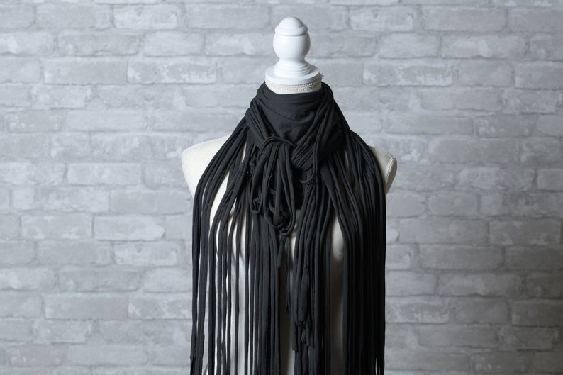 Dark grey Fringe sculptured Scarf,versatile scarf image 5