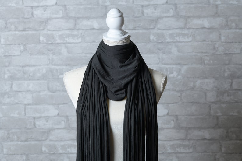 Dark grey Fringe sculptured Scarf,versatile scarf image 6