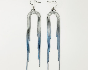 Silver Ombré Dangle Earrings, Lightweight Sculptural Copper Chain Statement Earrings