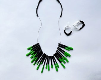 Short Rubber Necklace, Short Strands Necklace, short Green Necklace Black Rubber Necklace ,Rubber Bib Necklace