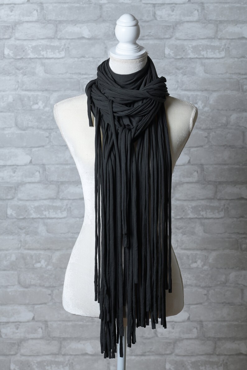 Dark grey Fringe sculptured Scarf,versatile scarf image 4
