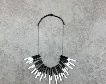 Black and white necklace,Short Rubber Necklace, multi Strands Necklace, black rubber Necklace Black and white jewelry ,Rubber Bib Necklace