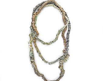 Golden Fabric Necklace ,one strand necklace, Long Fabric Necklace, Fabric Strand Necklace , Long Fabric Strand Necklace ,