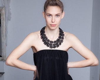 fabric Black necklace- Big fabric necklace -Big Black necklace - gift for mom - printed fabric necklace
