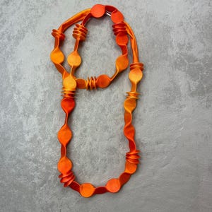 Gradient Asymmetric Orange Necklace , orange statement necklace , long fabric necklace