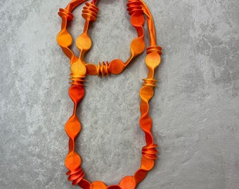 Gradient Asymmetric Orange Necklace , orange statement necklace , long fabric necklace