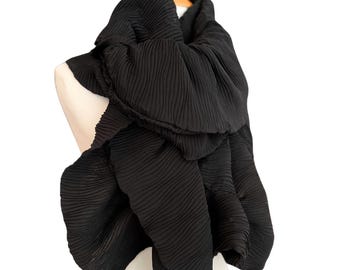 Oversized scarf, Black shawl, black scarf, sheer scarf , fashion scarf, elegant shawl, pleated scarf, oversize scarf, plisse scarf