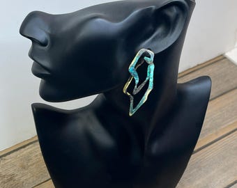 Oxidized Copper Earrings | Handmade Patina Earrings | Sculptural Dangle Earrings | Gold Highlight Statement Jewelry | Unique Gift for Her