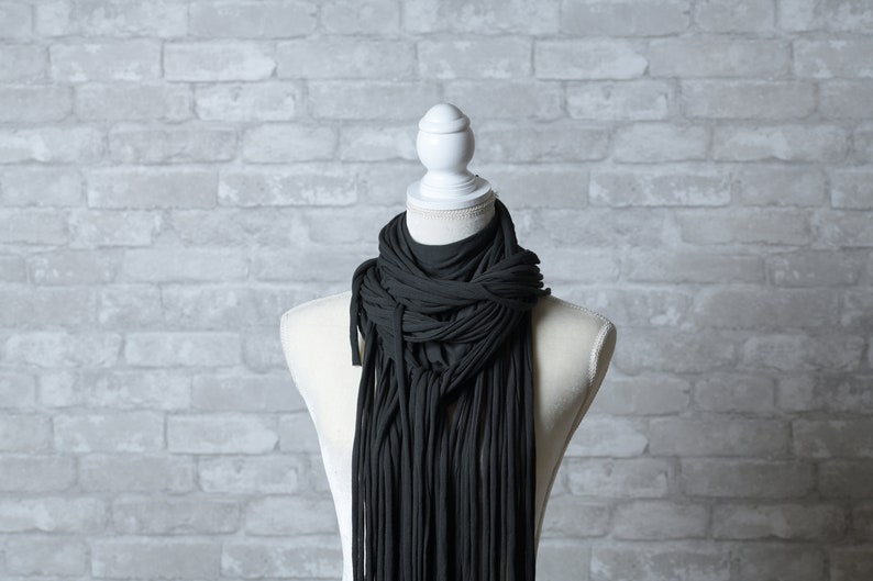 Dark grey Fringe sculptured Scarf,versatile scarf image 7