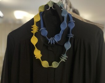 Multi color Necklace , blue statement necklace , long fabric necklace