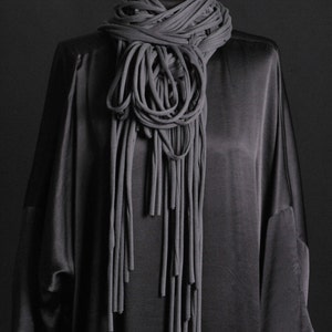 Dark grey Fringe sculptured Scarf,versatile scarf image 2