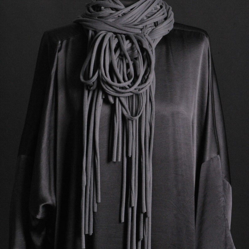 Dark grey Fringe sculptured Scarf,versatile scarf image 2