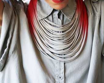 Ombre Statement Fiber Necklace, red necklace, Trending Necklace, Bold Necklace, ombre necklace, African Jewelry, boho chic